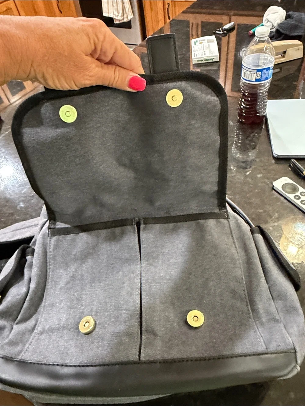 London Fog Gray Canvas Backpack with Gold Hardware
